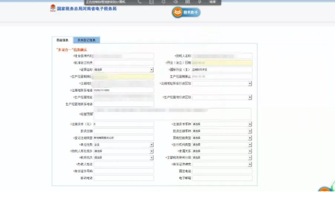 部分信息會自動提取到工商的信息，紅色星號為必填項需要補充完整。